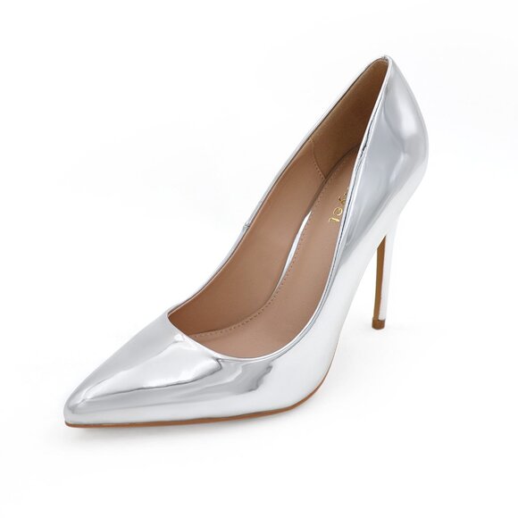 LURNYET SILVER METALLIC Women Pointed-Toe Pumps with Stiletto 4 inch Heels - Picture 4 of 4